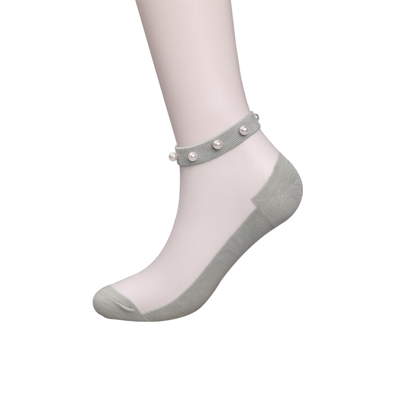 Mode nylon transparante zijde katoenen onderkant vrouwen bootsokken top parel glas kristal zijde vrouwen bootsokken WSD1288