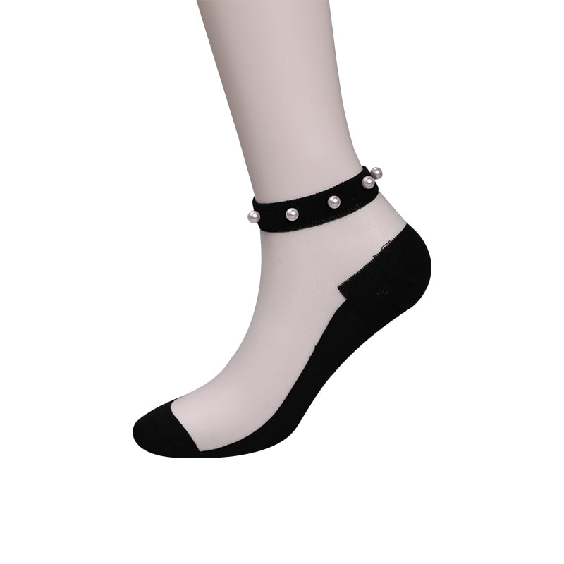 Mode nylon transparante zijde katoenen onderkant vrouwen bootsokken top parel glas kristal zijde vrouwen bootsokken WSD1288