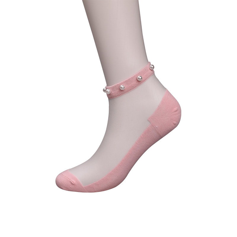 Mode nylon transparante zijde katoenen onderkant vrouwen bootsokken top parel glas kristal zijde vrouwen bootsokken WSD1288