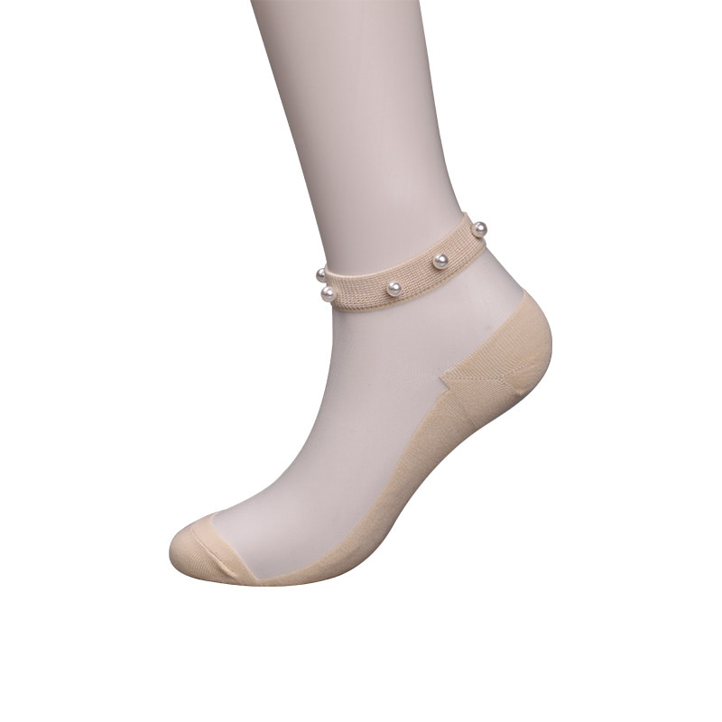 Mode nylon transparante zijde katoenen onderkant vrouwen bootsokken top parel glas kristal zijde vrouwen bootsokken WSD1288