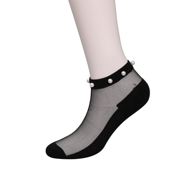 Mode nylon transparante zijde katoenen onderkant vrouwen bootsokken top parel glas kristal zijde vrouwen bootsokken WSD1288
