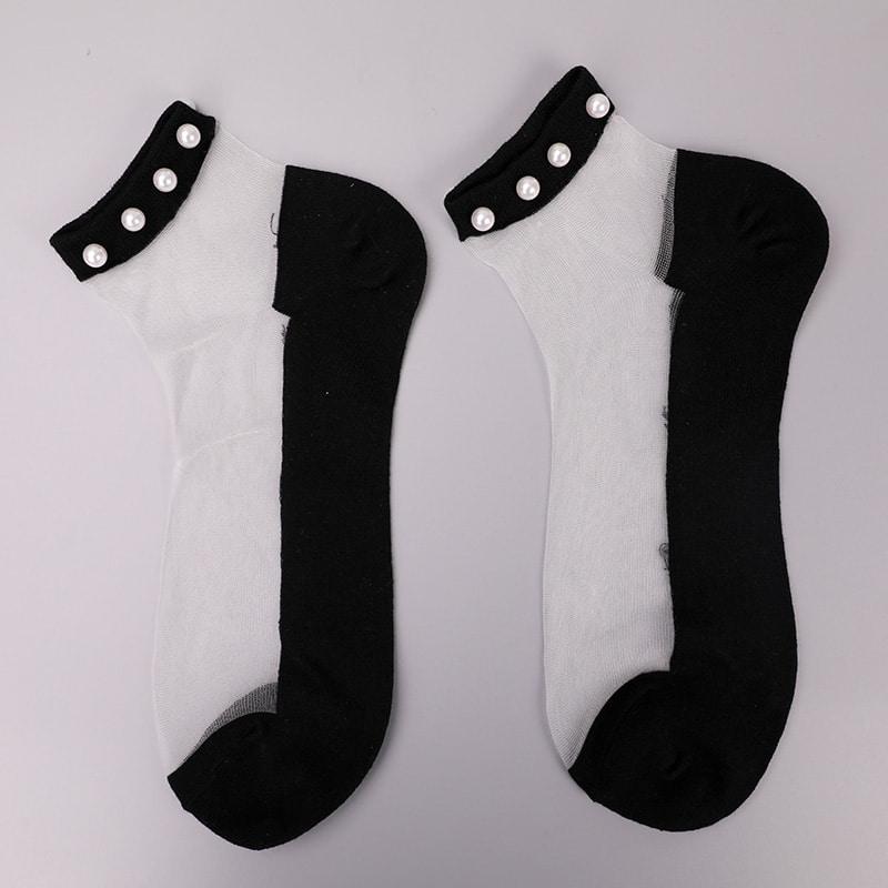 Mode nylon transparante zijde katoenen onderkant vrouwen bootsokken top parel glas kristal zijde vrouwen bootsokken WSD1288