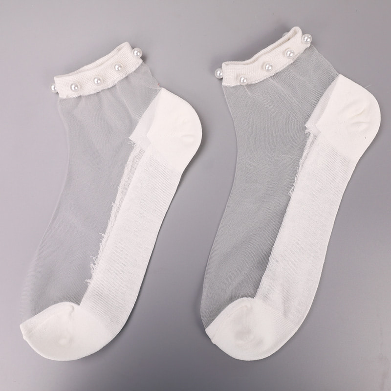 Mode nylon transparante zijde katoenen onderkant vrouwen bootsokken top parel glas kristal zijde vrouwen bootsokken WSD1288