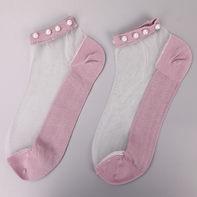 Mode nylon transparante zijde katoenen onderkant vrouwen bootsokken top parel glas kristal zijde vrouwen bootsokken WSD1288