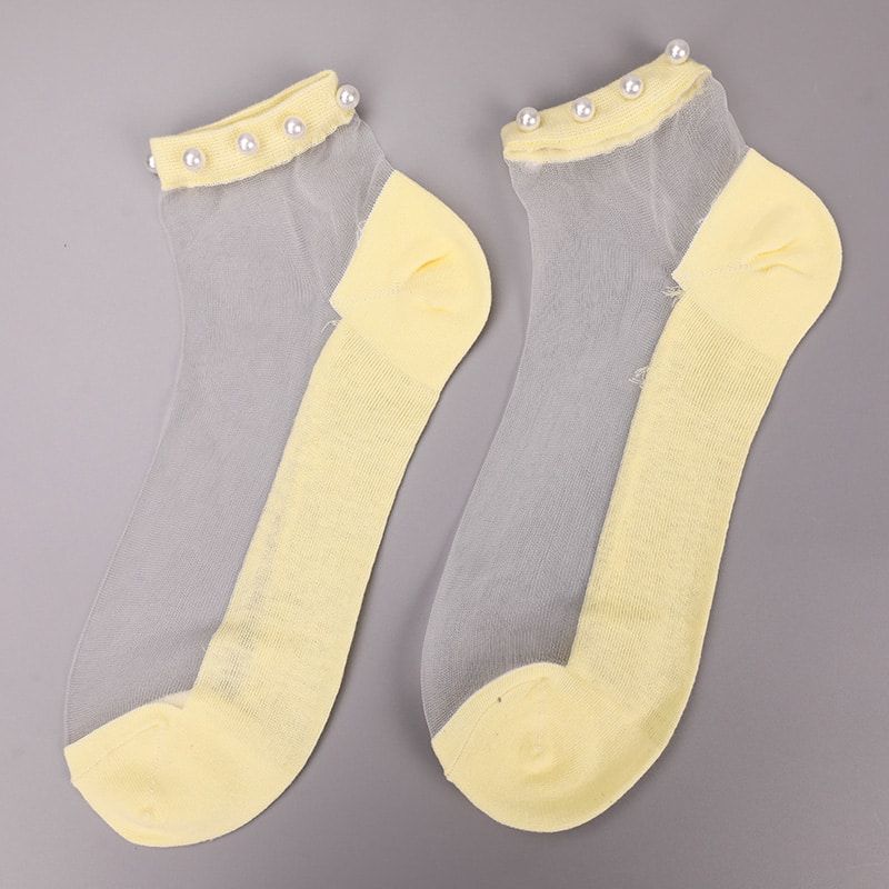 Mode nylon transparante zijde katoenen onderkant vrouwen bootsokken top parel glas kristal zijde vrouwen bootsokken WSD1288