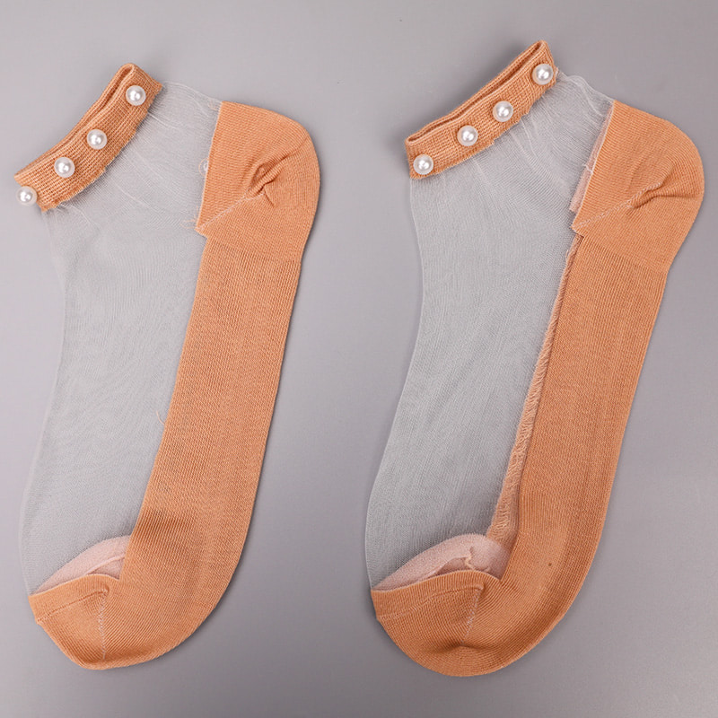 Mode nylon transparante zijde katoenen onderkant vrouwen bootsokken top parel glas kristal zijde vrouwen bootsokken WSD1288
