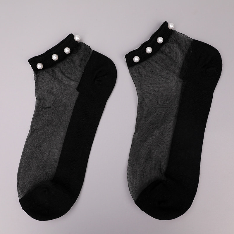 Mode nylon transparante zijde katoenen onderkant vrouwen bootsokken top parel glas kristal zijde vrouwen bootsokken WSD1288