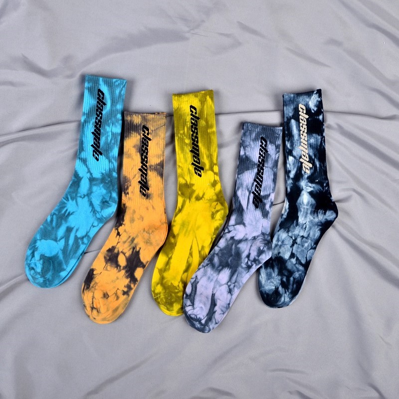 Mode Tie Dye Gepersonaliseerde Sox Jacquard Oem Crew Street Sport Heren Print Designer Logo Aangepaste sokken