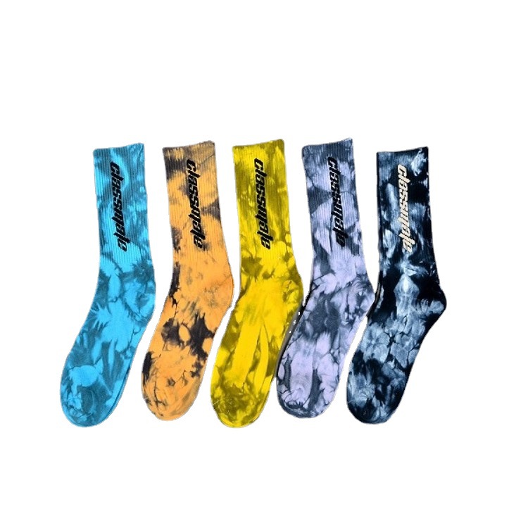 Mode Tie Dye Gepersonaliseerde Sox Jacquard Oem Crew Street Sport Heren Print Designer Logo Aangepaste sokken